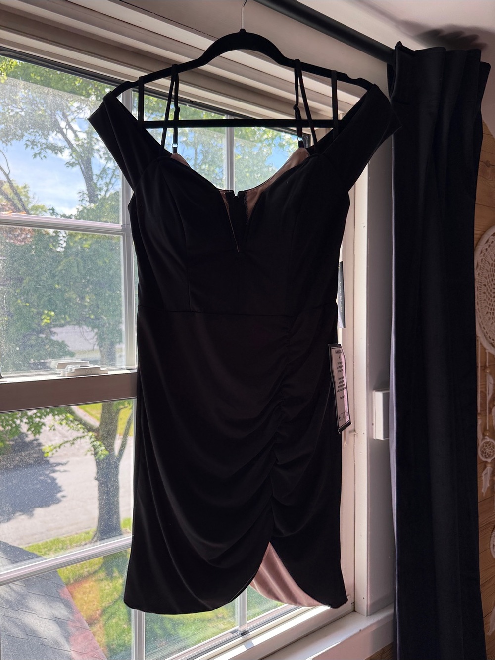 City Studio Black Off-Shoulder Ruched Mini Dress